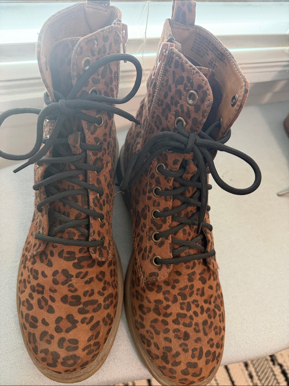 Leopard Print Lace-Up Ankle Boots - Brown
